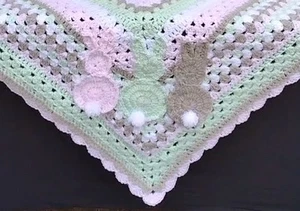 Bunny Easter heirloom Crib Blanket Crocheted Handmade - Picture 1 of 4