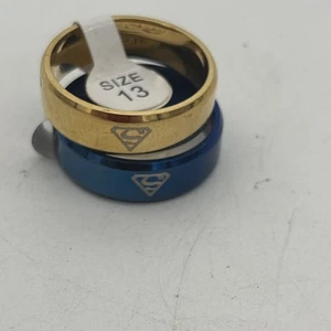 Superman Herren Ring Paar Blau und Gold Größe 13 Neu mit Etikett Neu - Bild 1 von 3