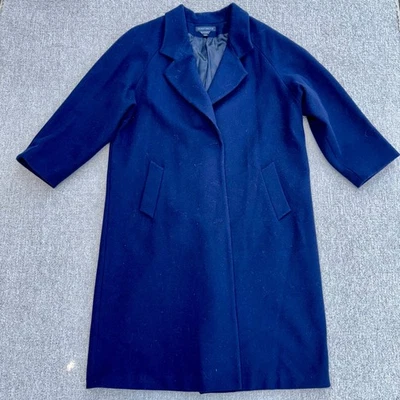 Donnybrook Women's Wool Coat 22W 2XL Navy Blue Long Overcoat 1990s - Image 1 of 4