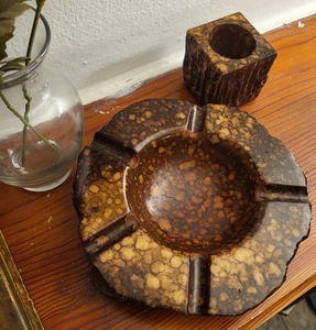 Hand-Carved Alabaster Ashtray & Holder (Italy - MCM) - Picture 1 of 13