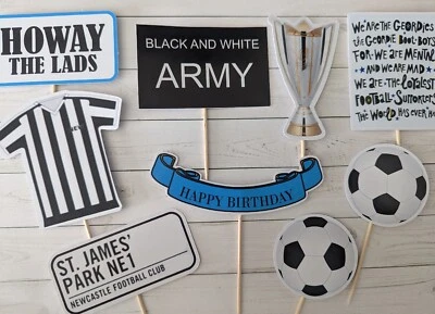 HANDMADE FOOTBALL Cake topper Set NEWCASTLE INSPIRED set of 9 birthday toppers