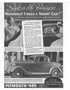 1934 Vintage Print Ad Plymouth Automobiles "Style is My Business" $485 - Picture 1 of 1