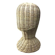 Mannequin Wicker Head Vintage Style Natural Rattan Wig Hat Stand Holder 12"H