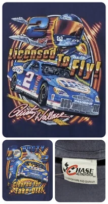Camiseta De Colección Rusty Wallace Hombres XL Persecución Auténtica NASCAR Azul 2 Caras Gráfico Y2K Foto 1 de 4