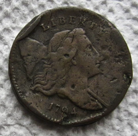 1794 1/2C BN Liberty Cap Half Cent Rare Key Date Bold Date VF Detail Damaged Cover