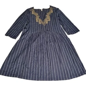 MINT LIFESTYLE 100% Cotton Dress Size 12 M Blue Striped Mini With Embroidery VGC - Picture 1 of 8