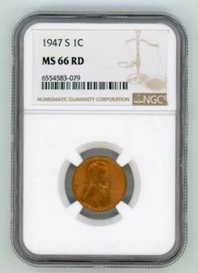 1947-S 1c Lincoln Wheat Penny MS 66 RD NGC - Picture 1 of 4