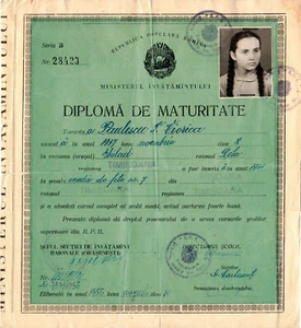 Rumänien, 1956, Maturitätsdiplom - Grundschule für Mädchen Nr. 7, Timisoara - Bild 1 von 2