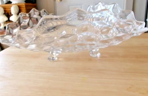 Fostoria American Cubist Crystal 3 Cornered Footed Dish 10-3/4" W x 4-3/4" Tall - Picture 1 of 4