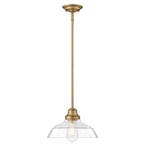Westinghouse Iron Hill 1-Light Brushed Brass Shaded Pendant - Clear Seeded Glass - Picture 1 of 6