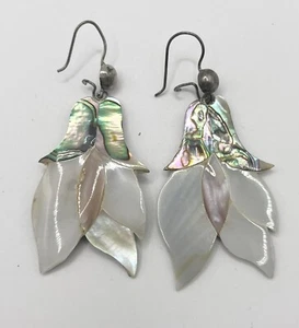 Vintage Abalone Lotus Earrings-2” Long - Dangle - Picture 1 of 4