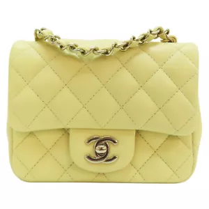 CHANEL Mini Square Flap Shoulder Bag Yellow Quilted Lambskin Leather A35200 - Picture 1 of 12