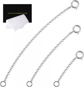 3 Pcs 925 Sterling Silver Necklace Extender Sterling Silver Chain Extenders for  - Picture 1 of 12