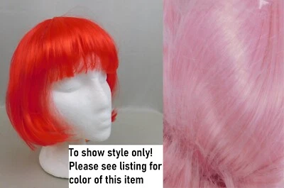 Peluca de pelo corto liso Lulu Bob con flequillo Halloween disfraces rosa claro #6472 Foto 1 de 4