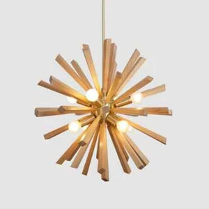 Italian Contemporary Wooden Brass Sputnik Chandelier Burst Light Fixture by KNM - Picture 1 of 8