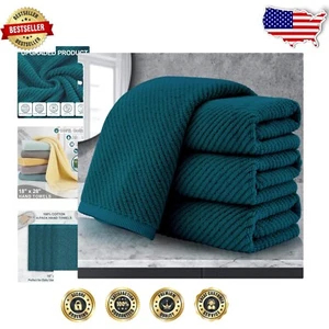 Luxury Cotton Hand Towels - 4PC Set, Quick Dry & Lightweight, 18"x28", Turquoise - Picture 1 of 9