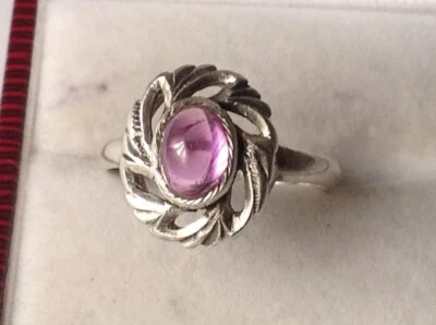 Anello vintage URSS argento sterling 925 pietra viola gioielli fine donna mis... - Immagine 1 di 4