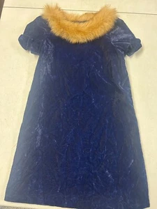 JANIE AND JACK CRUSHED VELVETEEN FAUX FUR COLLAR PARTY DRESS GIRLS SZ 8 - Picture 1 of 4