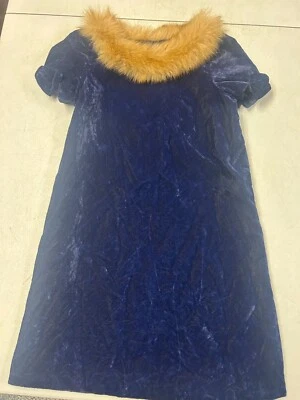 JANIE AND JACK CRUSHED VELVETEEN FAUX FUR COLLAR PARTY DRESS GIRLS   SZ  8 - Image 1 of 4