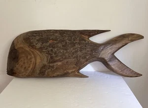 Wooden Hand Carved 38" Mahi Mahi Fish Scales Wall Tropical Nautical Tiki Bar - Picture 1 of 10