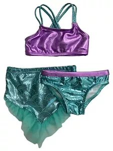 Infant Girls Shiny Purple & Teal Mermaid 3Pc Bikini Swimming Suit Set 12m - Picture 1 of 1