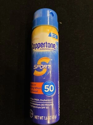 Protector solar en spray Coppertone FPS 50 deportivo tamaño de viaje fórmula mejorada 1,6 oz natación Foto 1 de 4