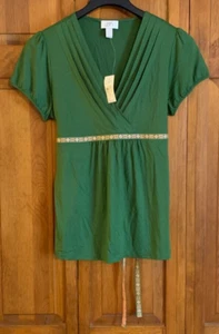 Women's NEW Loft Short Sleeve Green V-Neck Blouse - L - Picture 1 of 5