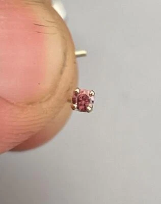 .025 CT PINK DIAMOND SOLID 14K YELLOW GOLD NOSE RING EXCELLENT QUALITY 22 GA - Image 1 of 4