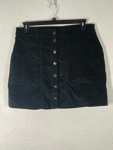 Aventura Women Sz 12 Logan Button Front Skirt Black NWT Organic Cotton Corduroy - Picture 1 of 6