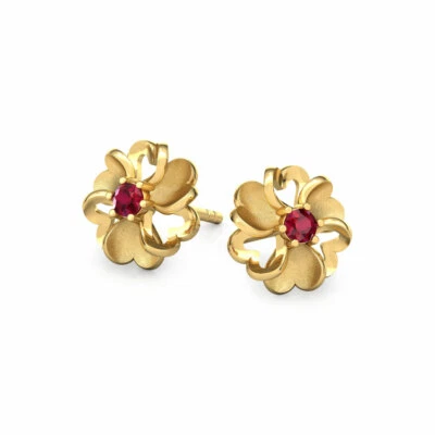 0.50CT Natural Red Ruby Round Brilliant 18K Yellow Gold Studs Jewelry Love Gift - Image 1 of 4