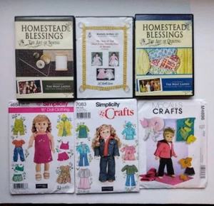 Lot of 6 Mixed Sewing & Quilting DVDs & Patterns: Doll Clothes, Potholders Gifts - Picture 1 of 15