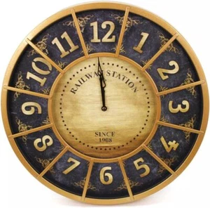 Wanduhr "Railway" - Kunststoff/Glas - Antik gold/schwarz, Ø 50 cm - Bild 1 von 1