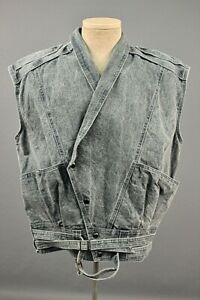 VTG Men's 80s Grey Acid Wash Sassoon Denim Vest Sz S 1980s Jean