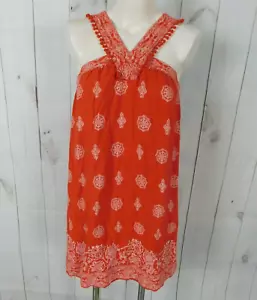 Abito a tubino senza maniche LOFT arancione bianco stampa pom orlo - taglia small - Foto 1 di 4