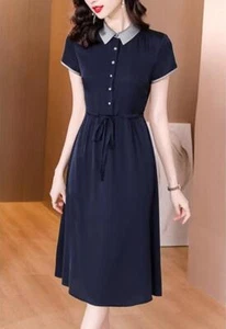 Pullover in seta con risvolto abito donna estivo media lunghezza mamma oversize camicia gonna - Foto 1 di 18