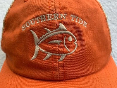 Southern Tide Hat Cap Snapback Orange Embroidered Spell Out Skipjack Fish Mesh - Image 1 of 4
