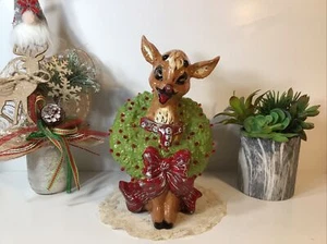 SELTENE Vintage Weihnachten kitschige Keramik Rentier Form mit rot beleuchtetem Kranz 12 Zoll - Bild 1 von 24