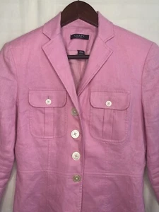 Chaps Women’s Pink Blazer Size Small, Spring Jacket, 100% Linen - Picture 1 of 11