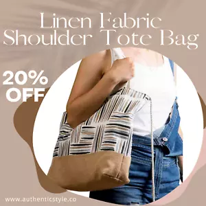 Linen Shoulder Tote Bag for Women, Casual Beach Bag, Weekender Bag - Picture 1 of 37