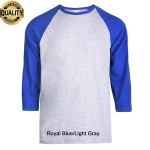 Men's Baseball T-Shirt 3/4 Sleeve Premium Cotton Raglan Two Tone Jersey Tee - Picture 1 of 2