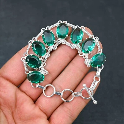 Brazalete de plata de ley 925 con piedras preciosas de amatista verde hecho a mano Foto 1 de 4