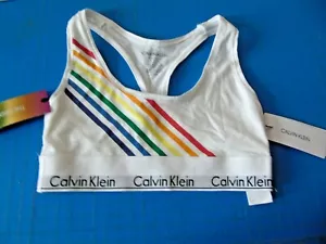 Calvin Klein Sport BH XS Weiß Modern Baumwolle Ungefüttert Bra Pride Edition NEU - Bild 1 von 8