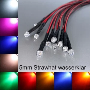 verkabelt 5mm LEDs Strawhat wasserklar alle Farben 5 mm LED Widerstände - Picture 1 of 3