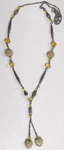 Collana antica DECO ceca vetro giallo torta nuziale lariat perline luminose cadmio - Foto 1 di 5