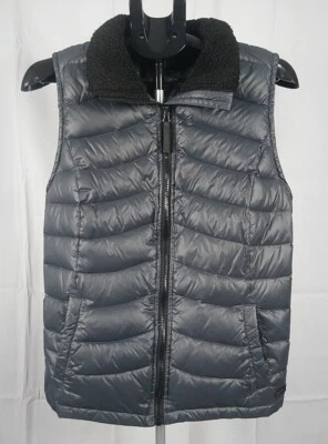 Calvin Klein Women's Down Vest Size XL Blue Gray Puffer Front Black Knit Back - Image 1 of 4