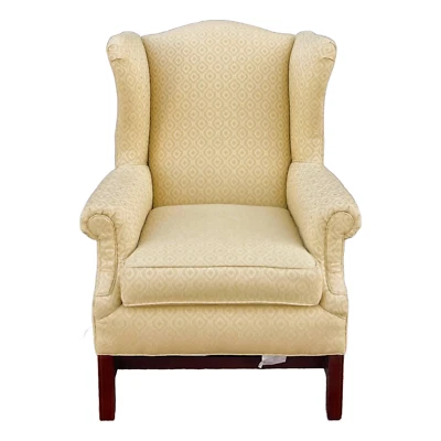 Vintage Pennsylvania House Chippendale Cherry & Gold Wingback Lounge Chair - Image 1 of 4