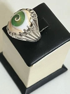 Rare Men silver 925 Ring Natural Yemen agate Aqeeq Handmad عطف بحري مضئ نادر - Picture 1 of 16