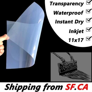 11x17,Screen Printing Waterproof Instant Dry Inkjet Transparency Film,50 Sheets - Picture 1 of 12