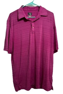 Men's Greg Norman Play Quick Dry Purple Magenta Striped Golf Shark Logo Polo - Picture 1 of 5