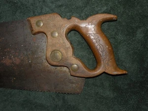 1910 SEHR SELTENE ROSE BLUME Antik EG Atkins Handsäge geschnitzter Griff Werkzeug Messing - Bild 1 von 21
